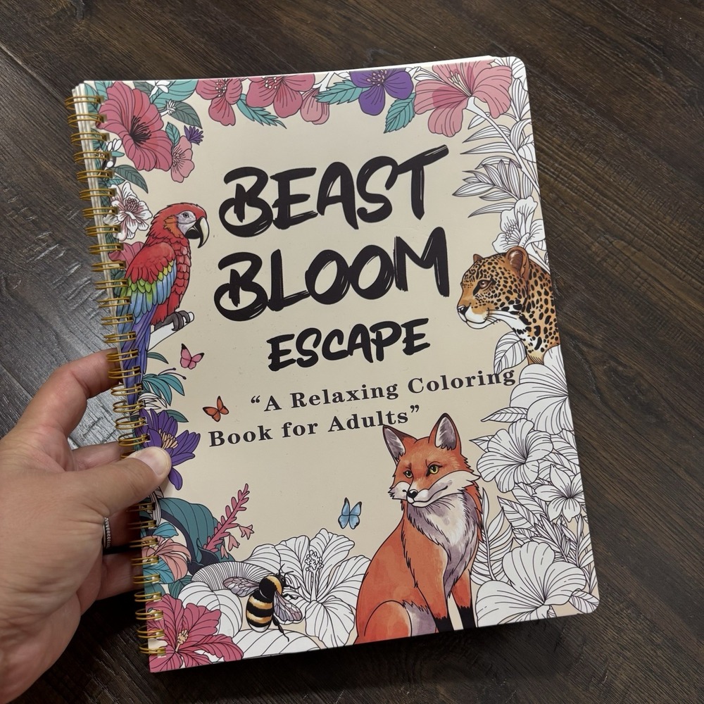 Beast Bloom Escape Adult Coloring Book, Spiral Bound Floral & Animal Designs
